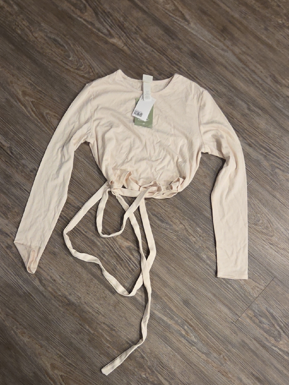 H&M Pale Cream Long Sleeve Wrap Crop Top with Waist Ties